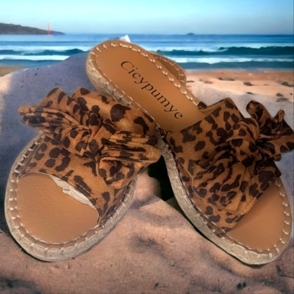 Womens Espadrille Sandals Leopard Print with Bowknots - Size 6‎ / 7
